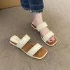 Retro Rivets One Word with Small Slope Heels Slippers Women's Summer Wear Seaside Vacation Casual Beach Sandals