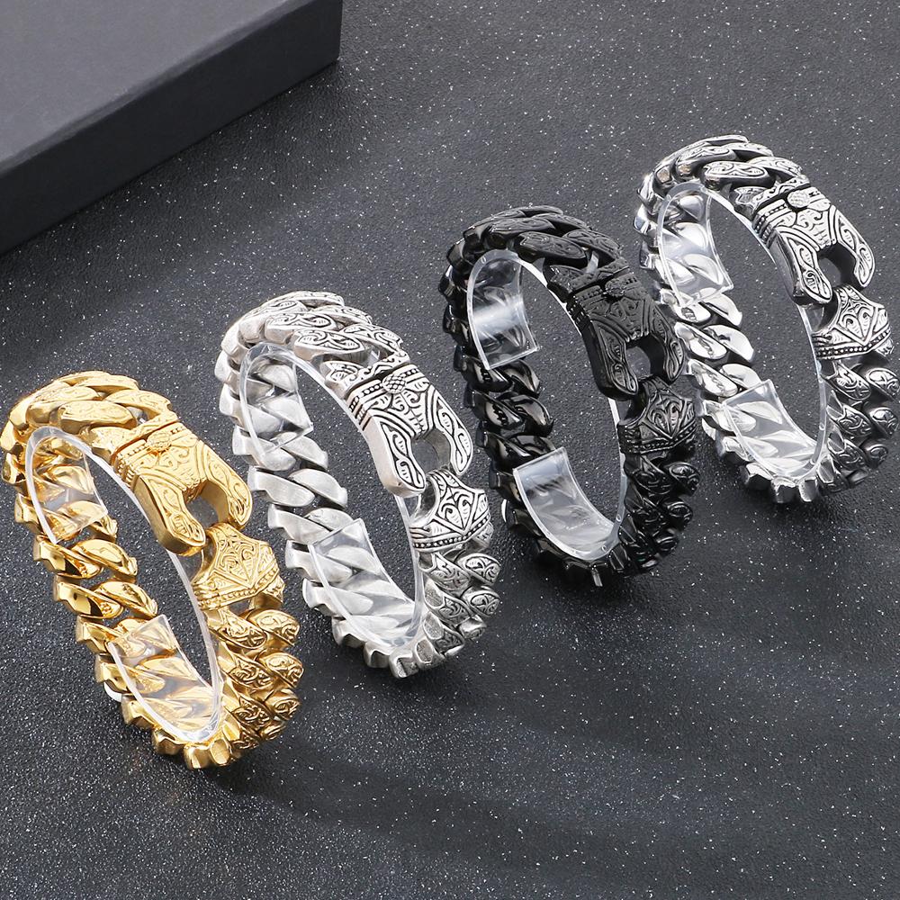 Крутой тяжелый браслет из цельной нержавеющей стали для мужчин, массивный, ширина 20 мм, тотемный стиль, цепочка, велосипедные браслеты, мужские, 4 цвета в наличии