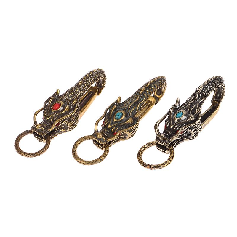 Брелки из чистой латуни с красными глазами и головой дракона, брелок с изображением дракона зодиака, винтажный мужской брелок с пряжкой на талии, автомобильный брелок, кулон, подарки, ремесла