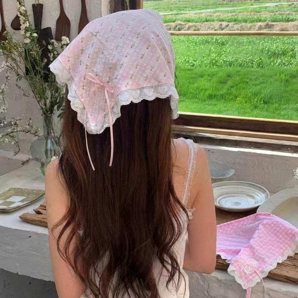 Seersucker Hair Scarf Bowknot Headband Turban Sweet Beach Vacation Hair Accessories for Girl Women