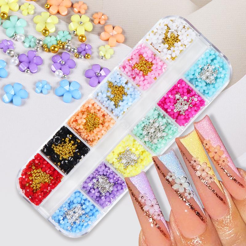 1 комплект, 3D акриловый цветок для ногтей, подвески, летние украшения, стразы, жемчужные бусины, детали, аксессуары для ногтей, смешанные 3/6 мм