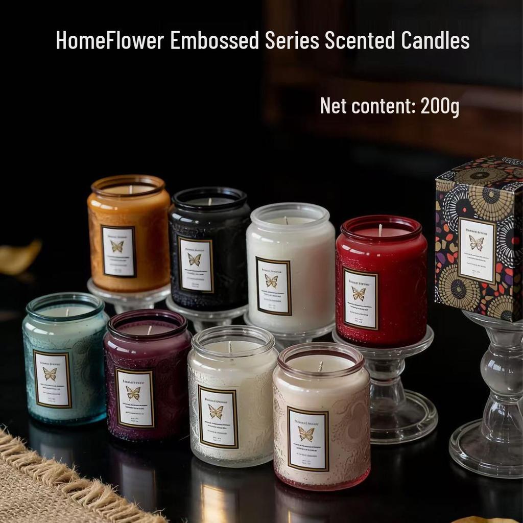 Elegant Embossed Glass Candle Set - Smokeless Soy Wax Aromatherapy for Home