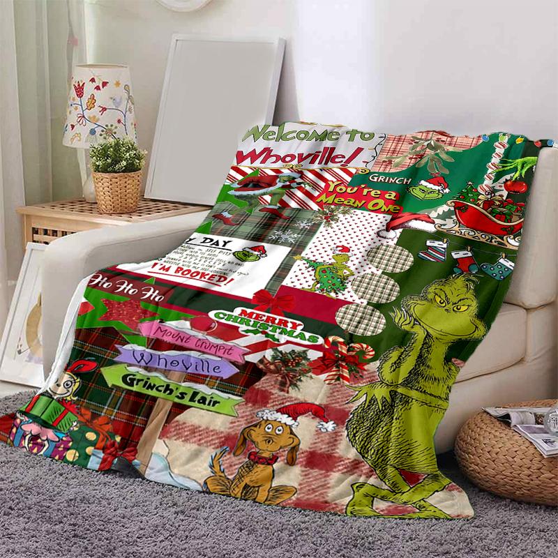 1Pc Christmas Grinch Whoville Decorations Blanket Soft And Comfortable Casual Warm Camping Travel Christmas Halloween Gift M921650