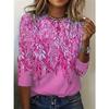 Women's Floral 3D Print Long Sleeved Top Spring and Autumn Round Neck Fashionable Casual T-shirts