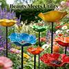 Handcrafted Metal Flower Garden Stake Ground Insert Iron Floral Sculpture Bird Bath Stake Wavy Curved Petal Rust-resistant