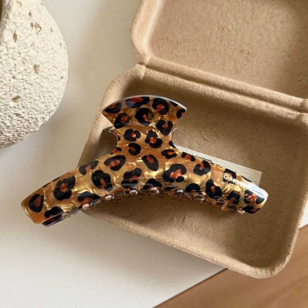 Coffee Color Hair Claw Clip Leopard Print Shark Clip Crab Hair Clip for Women Hair Accessories