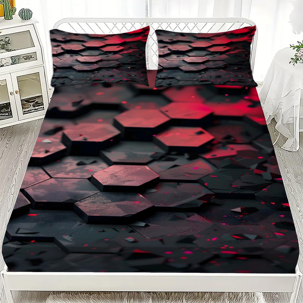 Комплект из 3 простыней на резинке, красочное визуальное великолепие, 3D-принт, 100% полиэстер, дышащий постельный комплект для домашнего декора с 2 наволочками