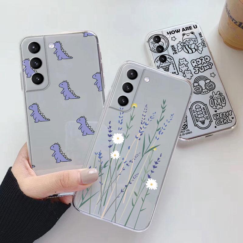 Прозрачный чехол для Samsung Galaxy S23 S 23 Ultra S23 Plus Чехол Мультяшные Цветы Мягкий ТПУ Ударопрочный Funda Для Samsung S24+ Сумка