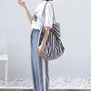 Women Striped Single Shoulder Bag Large Capacity Canvas Tote Bag Ladies Girls Casual Hobo Handbag Purse