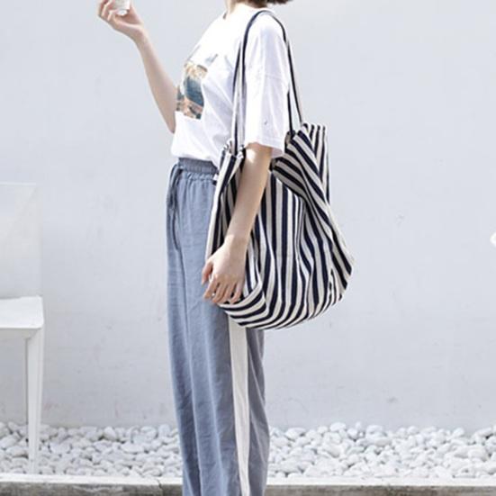 Women Striped Single Shoulder Bag Large Capacity Canvas Tote Bag Ladies Girls Casual Hobo Handbag Purse