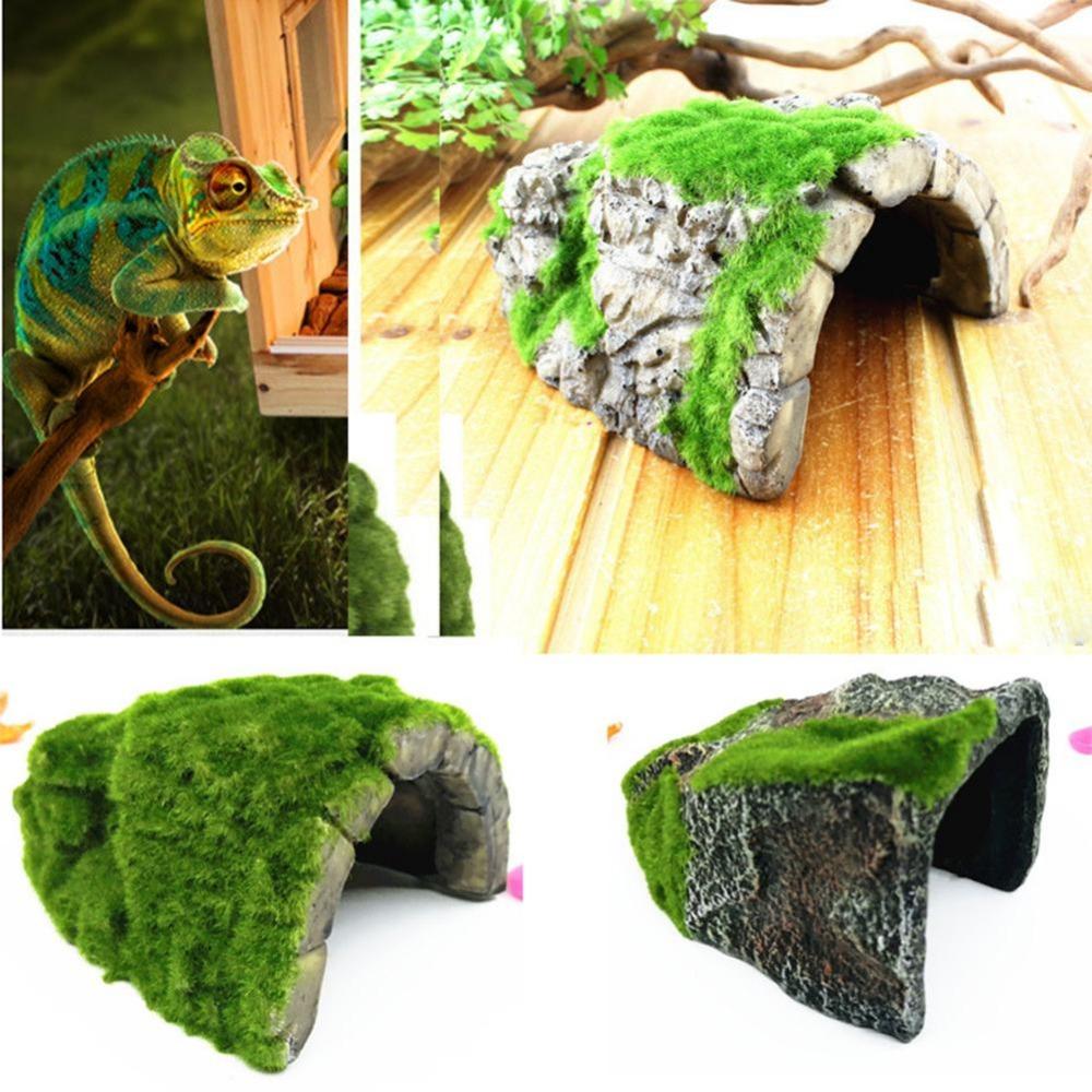 1pc Decorative Moss Artificial Resin Snake Rest Cave Reptile Cave Lizard Cave Tortoise Shelter