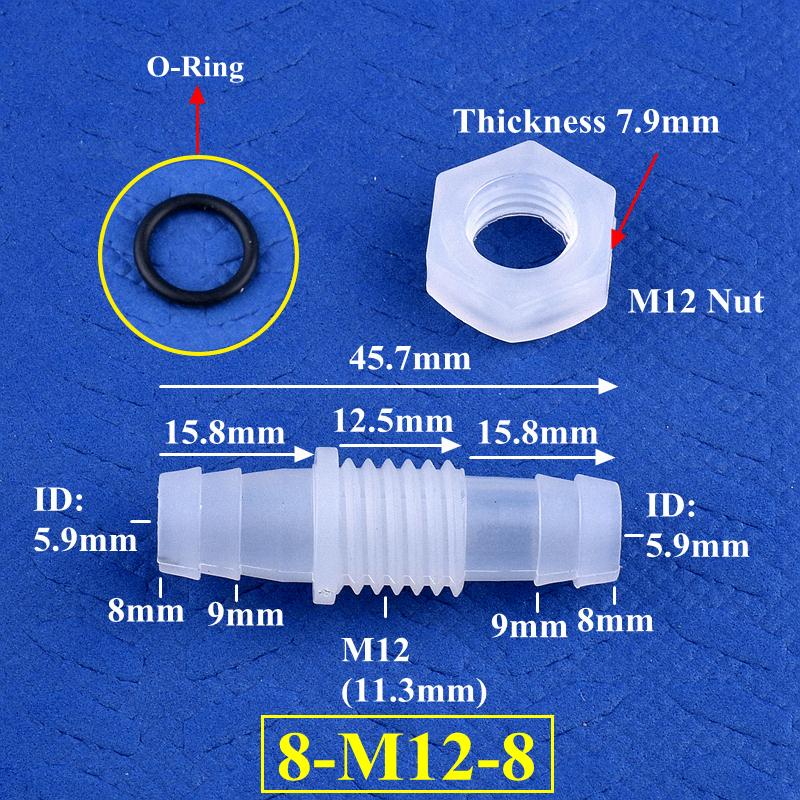 M6-M16 To 3-12mm Direct Connectors With Hex Nut  O-Ring Aquarium Tank Air Pump Adapter Garden Irrigation PP Pagoda Hose Joint