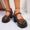 Туфли Мэри Джейн с леопардовым принтом Lucyever, женские, 2024 года, модные туфли-лодочки на платформе с круглым носком, женские туфли на высоком каблуке с пряжкой на щиколотке 42