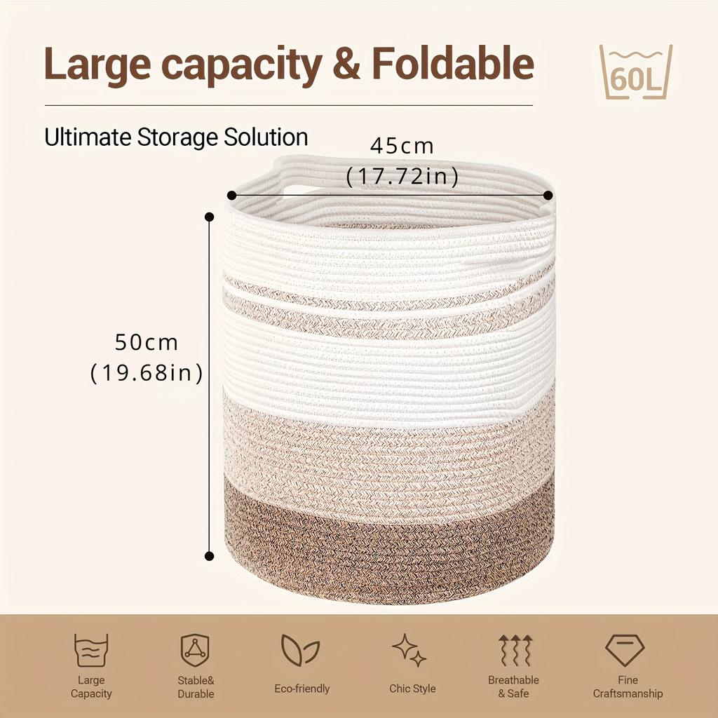 1pc Laundry Basket, Storage Basket with Handles, Decorative Basket for Living Room, Woven Storage Basket for Toy Box, Pillows, Blankets, Clothes