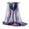 Women Faux Silk Scarf Flower Print Long Soft Scarf Sun Protection Beach Travel Outdoor Lightweight Shawl