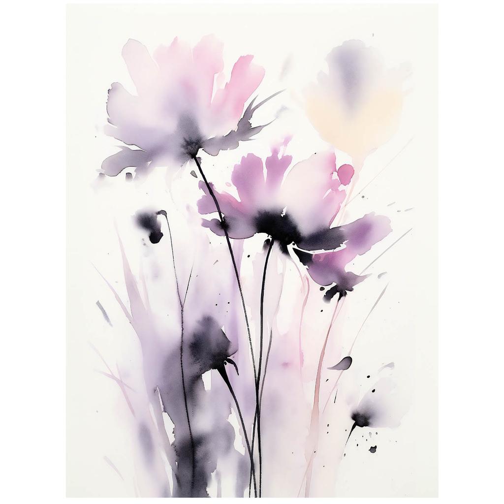 Delikatne Kwiaty Akwarelowe Delikatne Kwiaty Akwarelowe, 50X70 Cm, Rama Aluminiowa Czarna, Papier Matowy 230 Gsm