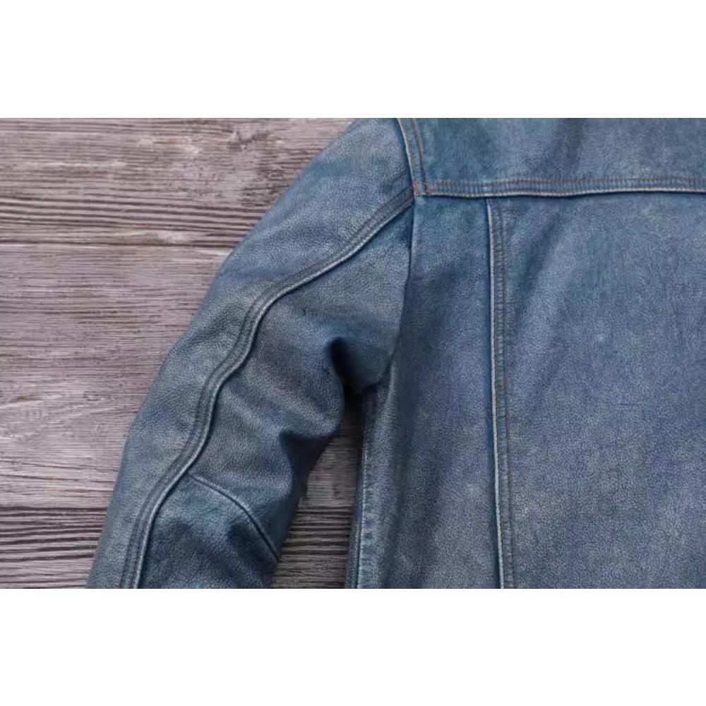 Китайский размер винтажная синяя натуральная кожаная куртка мужская 506 стиль Slim Fit короткая воловья кожа мужское кожаное пальто осень