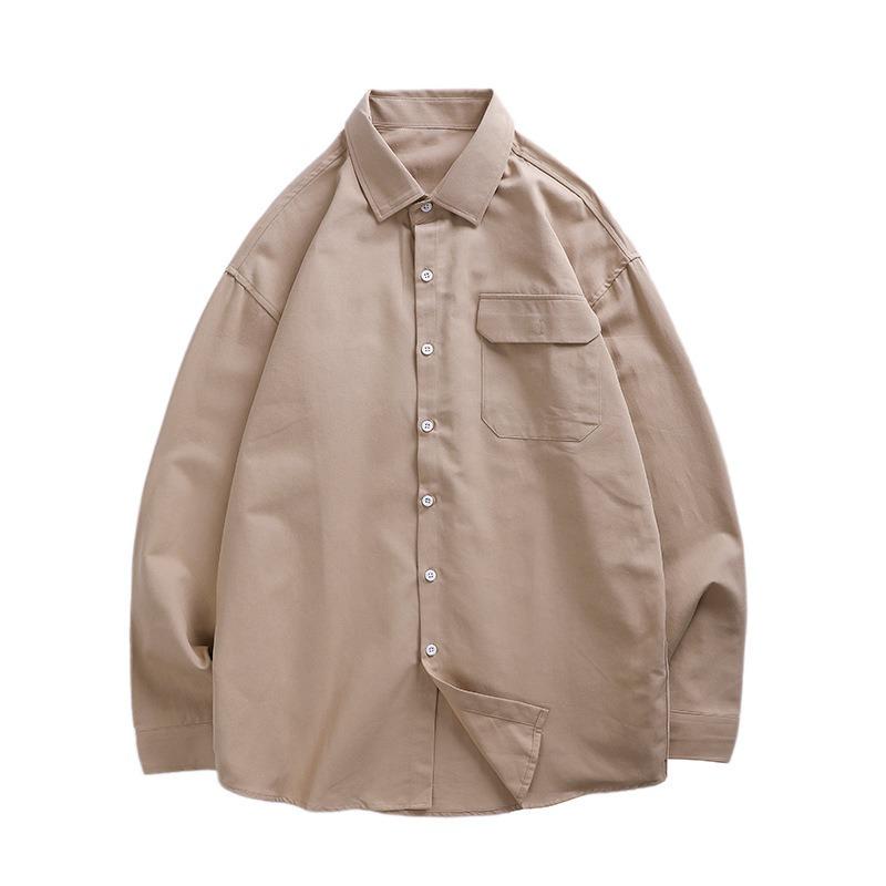 Mens Loose Solid Color Stand Collar Long Sleeve Casual Shirt Outerwear