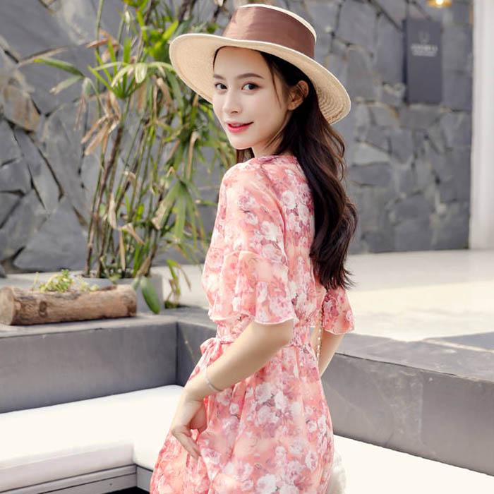 Женское шифоновое платье с v-образным вырезом и принтом, облегающие пляжные платья трапециевидной формы, пляжная юбка средней длины