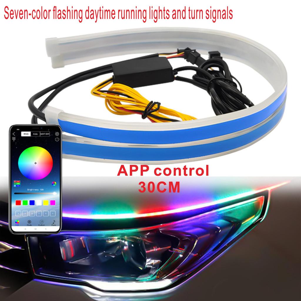 Car LED Flashing Daytime Running Lights with Flowing Water Turning Lights, Multi-function Car Daytime Running Lights, No Disasse