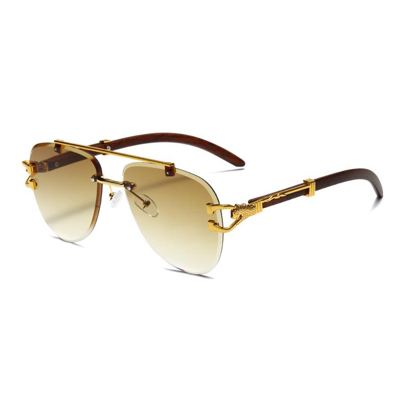 New Luxury Fashion Double Beam Frameless Gradient Women Sunglasses  Brand Golden Leopard Design Men Trend Sun Glasses Uv400