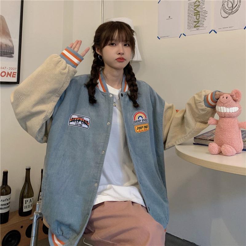 Вельветовая бейсбольная куртка с вышивкой, весенне-осенняя мужская и женская парная куртка в стиле ретро в стиле Харадзюку, уличное трендовое свободное пальто