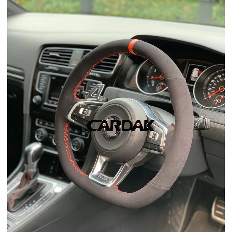 CARDAK Black Suede Leather Car Steering Wheel Cover for Volkswagen Golf 7  MK7 GTI R VW Polo Scirocco 2015 2016