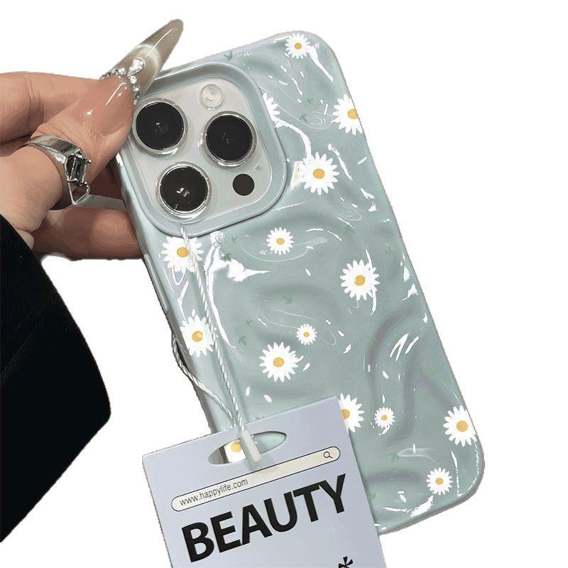 White daisy pleated pattern, suitable for Apple 16 mobile phone case iPhone17Pro three-dimensional 14/13 fresh 15 soft case