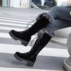 Women's Low-heeled Boots Autumn and Winter New Solid-color Thick-heeled Large-size Plush Medium Boots