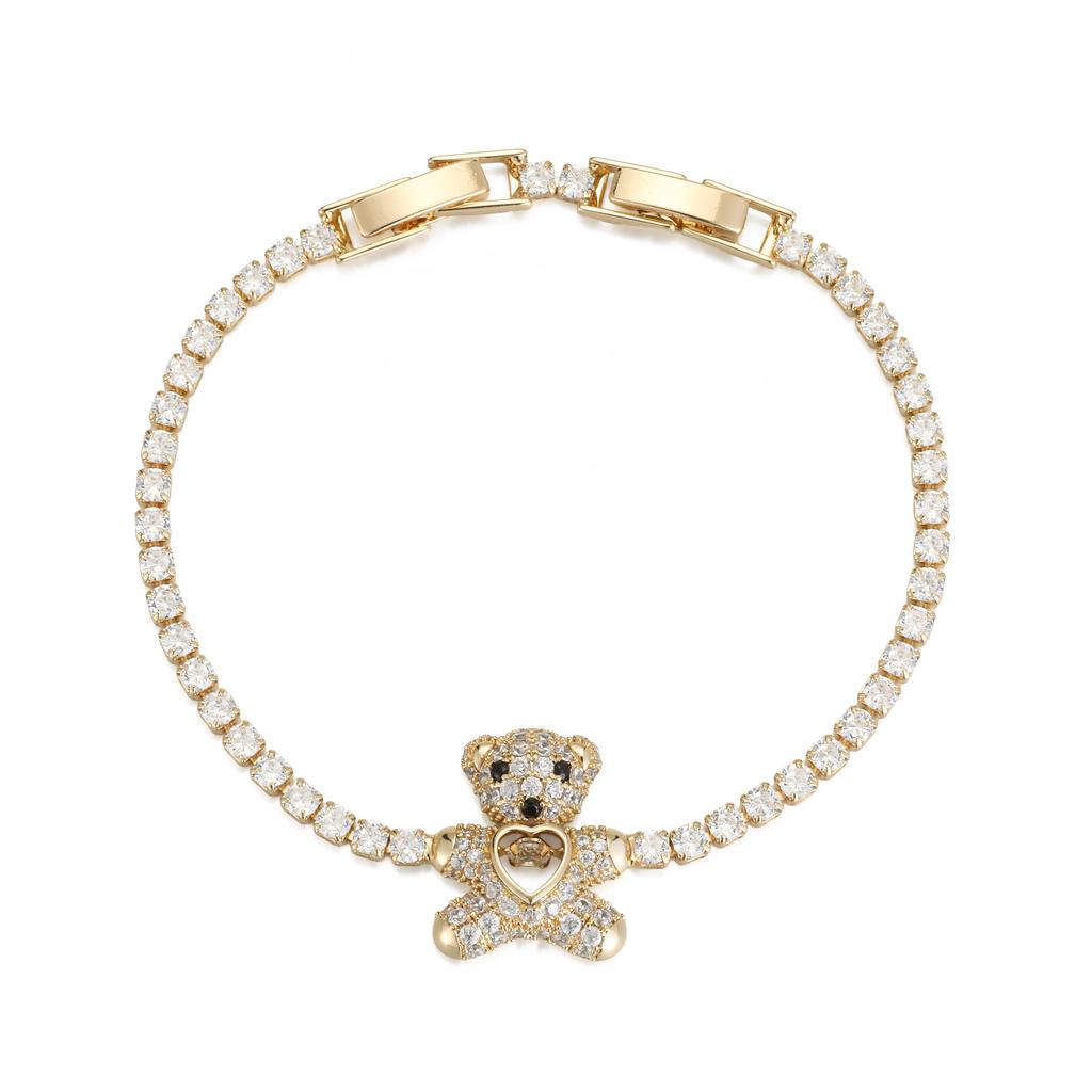 Sweet Little Bear Bracelet with Love Heart Cubic Zirconia Design 14K Gold Plated Pulsera Daily Sparkly Design Custom Bracelet