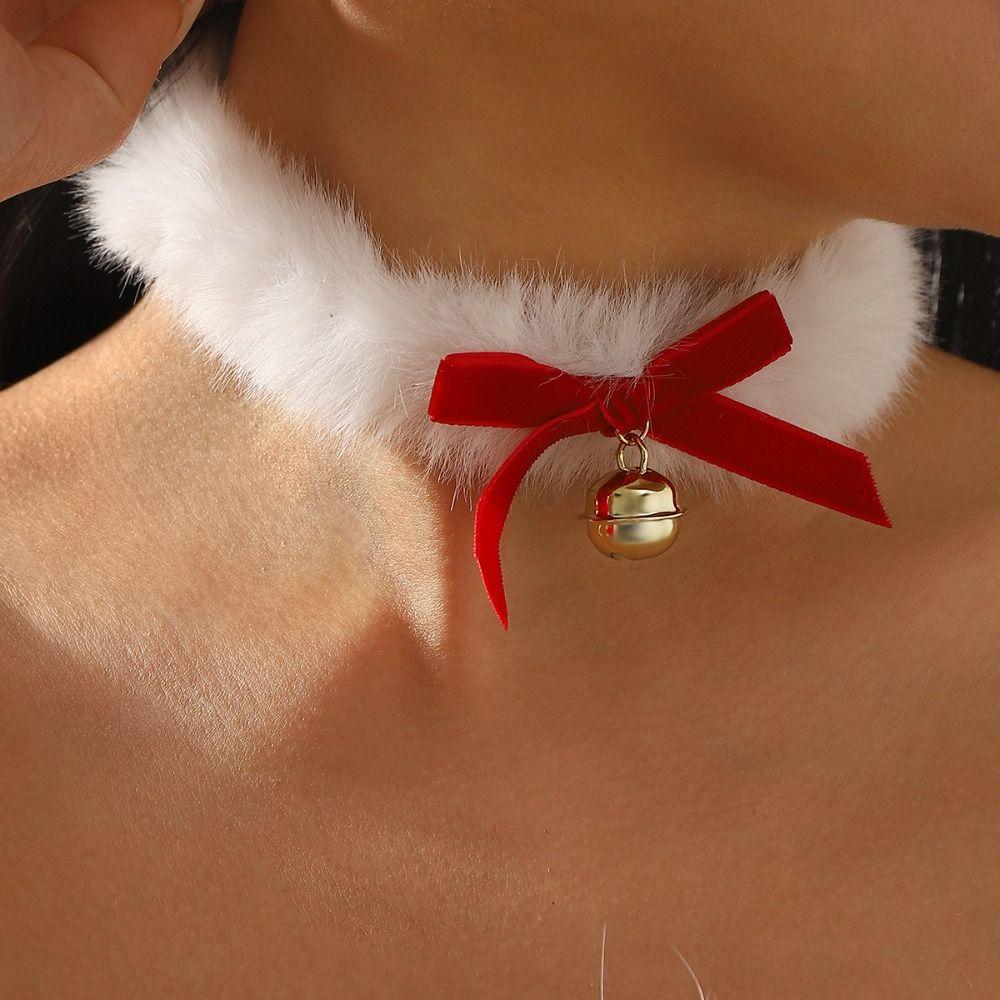 Hairball Bow Pendant Necklace Sweet Xmas Clavicle Chain Christmas Plush Choker Jewelry Accessories