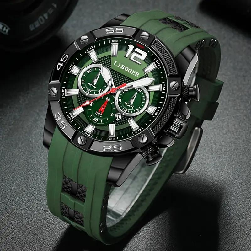 Роскошные мужские часы с большим циферблатом, повседневные кварцевые наручные часы с силиконовым ремешком и календарем с датой для мужчин, часы Reloj Hombre