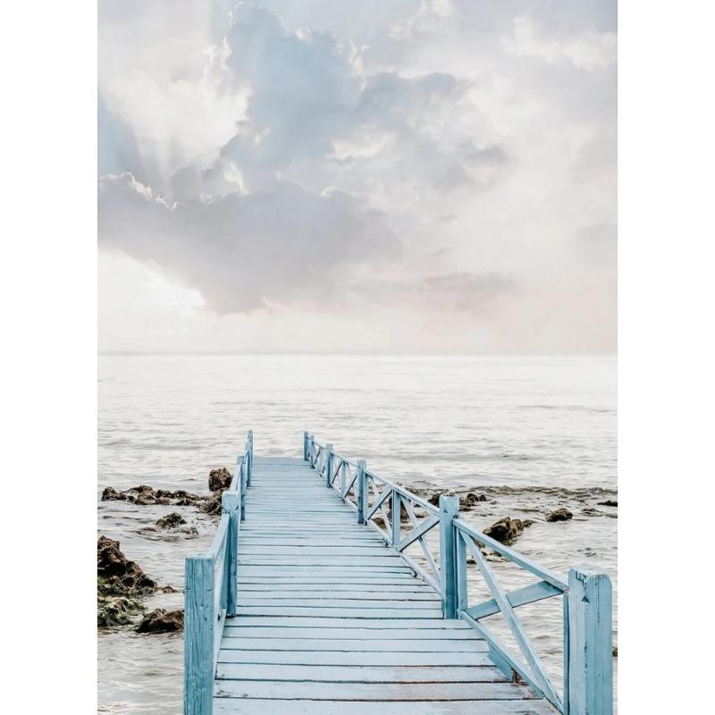 Природа Пляж Морские Волны Прибрежный Пампасная Трава Камыш Небо Автобусная Фотография Скандинавский Постер Печать на Холсте Настенный Домашний Декор