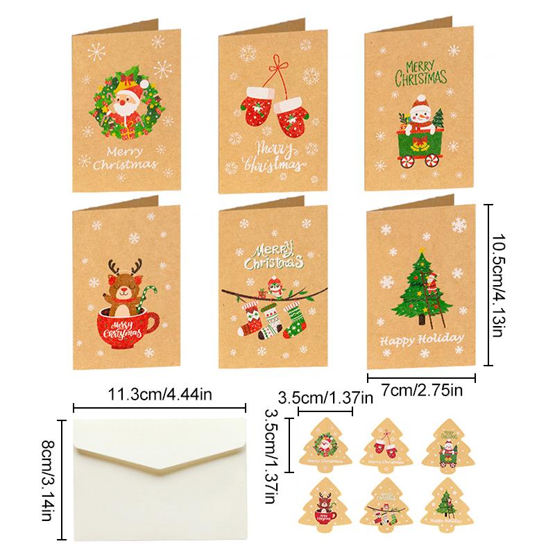 6 шт. Веселых рождественских поздравительных открыток, конвертов, подарков, рождественских наклеек, праздничных принадлежностей