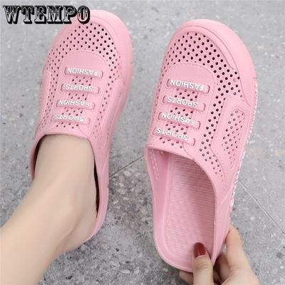 Шлепанцы из ПВХ, женские дышащие тапочки, противоскользящие сандалии с толстой подошвой и мягкой подошвой, сандалии с закрытым носком и защитой от столкновений