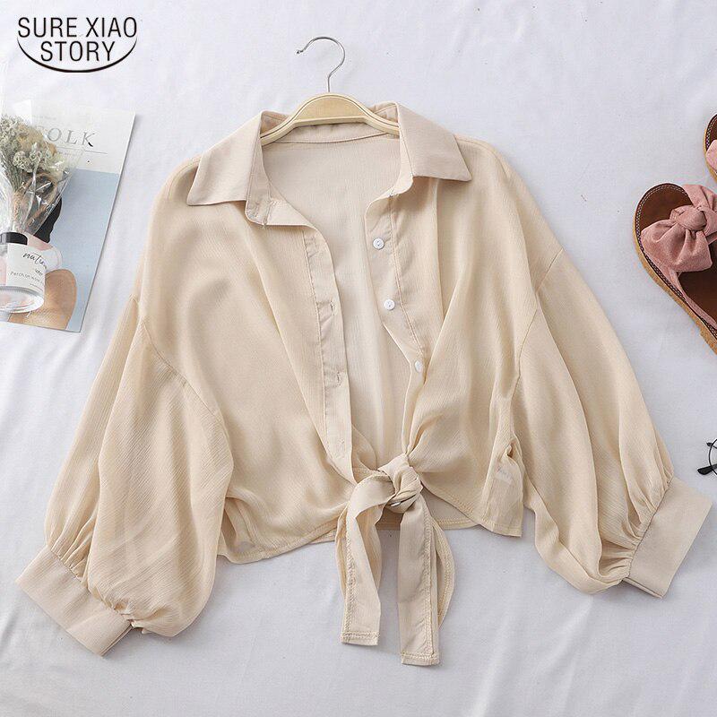 Повседневная,летняя,лёгкая блуза с длинным рукавом,на пуговицах, свободный размер