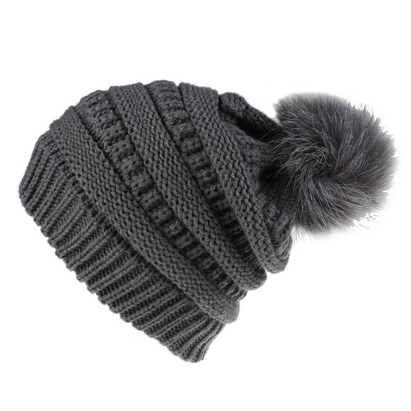 1Pc Fashion Winter Women Thick Warm Beanies Slouchy Pom Pom Beanie Cap Wool Knitted Hat