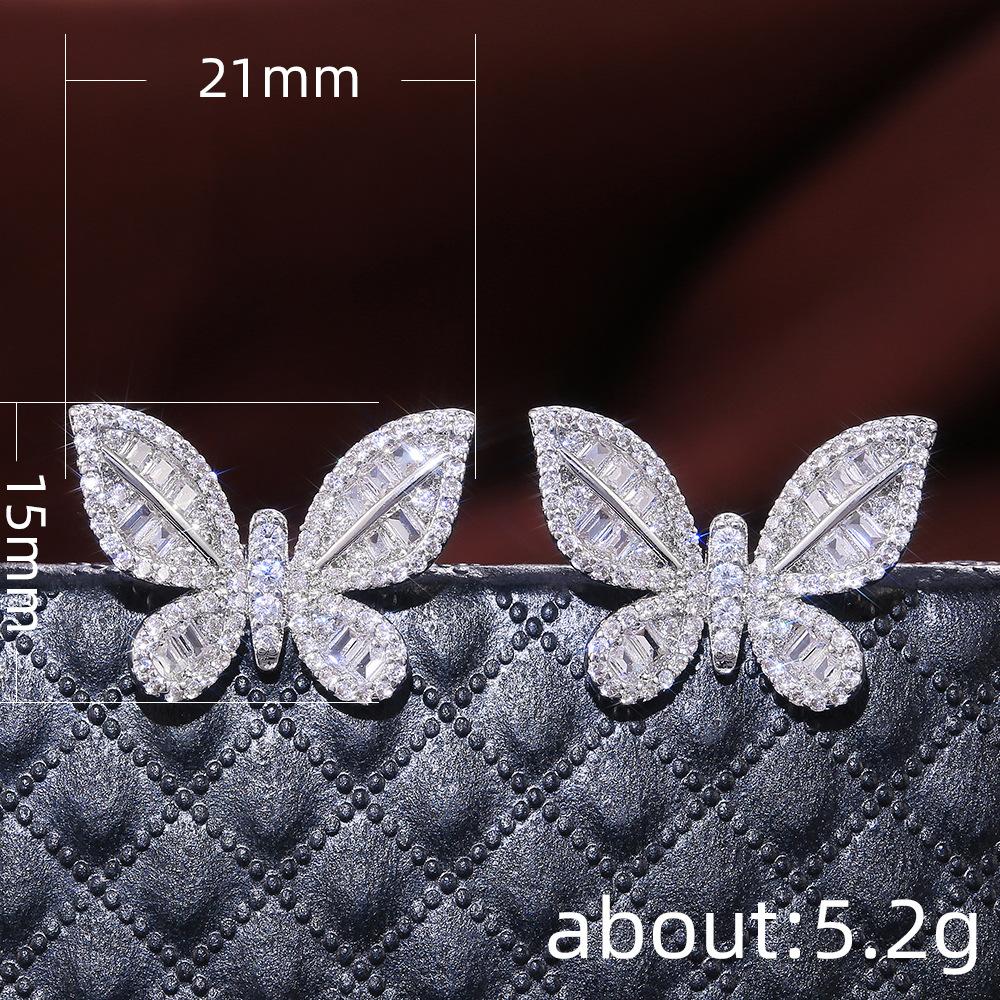 Huitan Delicate Butterfly Stud Earring for Women Full Pave CZ Stone Wedding Engagement Party Nice Accessories Beauty Bow Earring