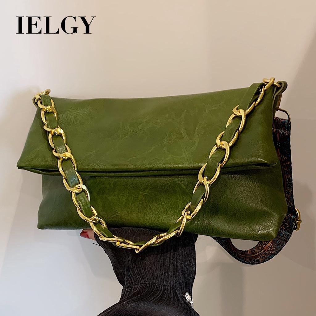 IELGY Women's Large-capacity Chain Mail Carrier Armpit Bag, Retro Soft Leather Shoulder Messenger Bag