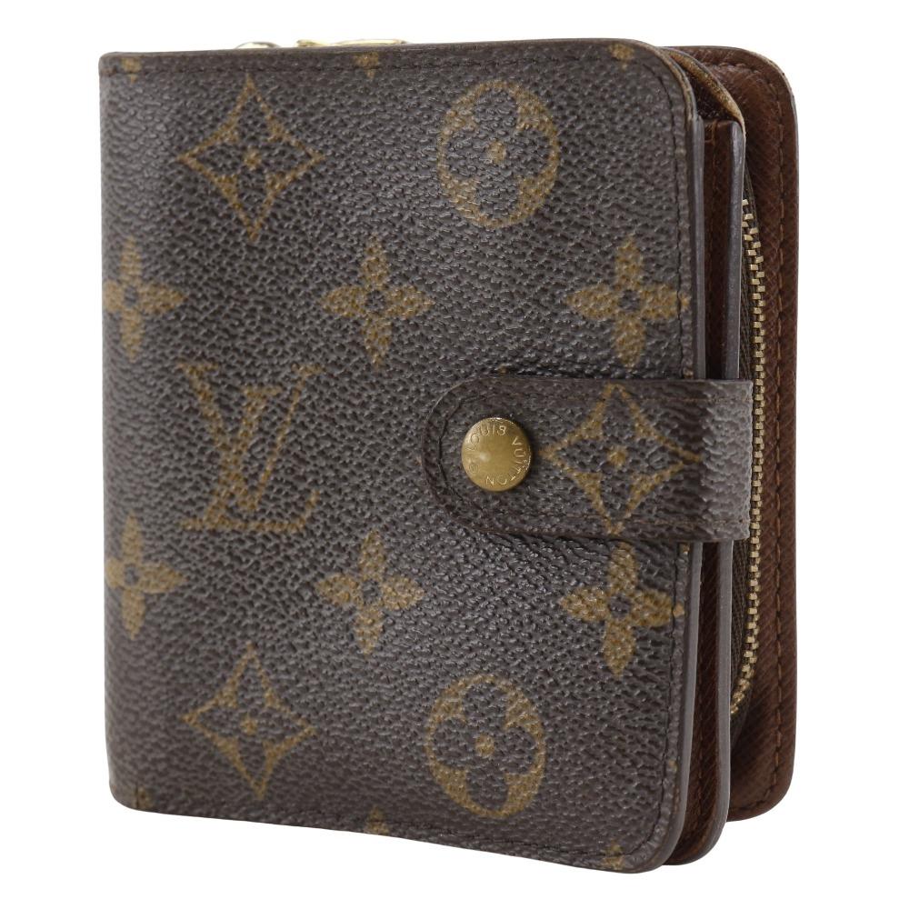 Louis Vuitton Compact Zip Bi-Fold Wallet M61667 Brown Monogram Canvas Unisex Used