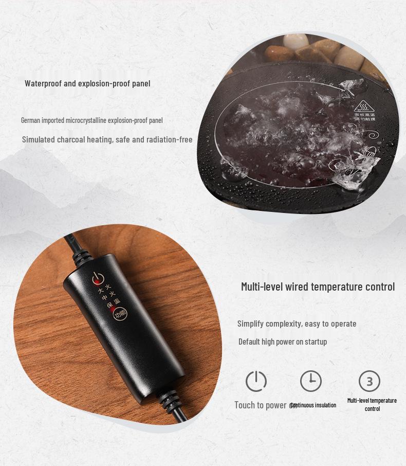 Набор для подогрева чая и вина в китайском стиле для использования в помещении с электрической керамической плитой и стеклянным чайником