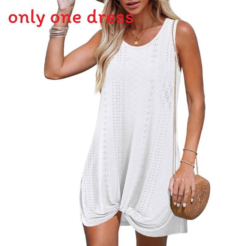 Polyester Splicing Aline Mini Dress With Twist Knot For Summer Beach Vacation Wear