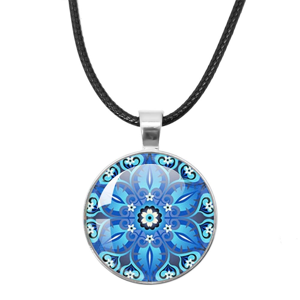 Классические necklaces с подвесками из стекла на веревочной цепи 'Цветок Жизни' Мандала Элегантные И Сложные Узоры Ожерелья Для Женщин Кабошон Украшения