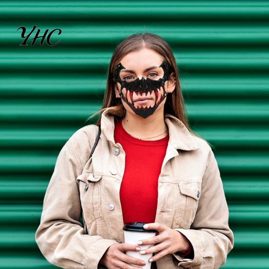 Mysterious Atmosphere Mask Half Face Horror Halloween Costume Props Animal Skeleton Blood Comfortable Fit with Elastic Straps for Cosplay Carnivals