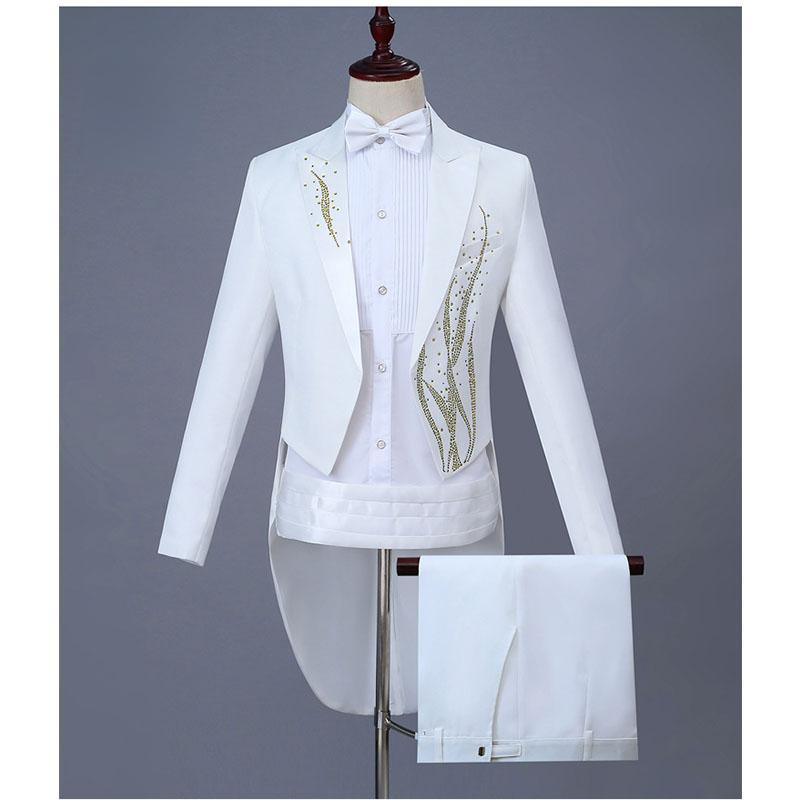 Мужское платье для выступлений, смокинг с цветными водорослями и бриллиантами, черно-белый костюм волшебника бельканто, певца, дирижера