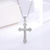White Gold-Plated Cross Pendant Micro-Paved Necklace, Non-Fading, Christmas Gift Jewelry