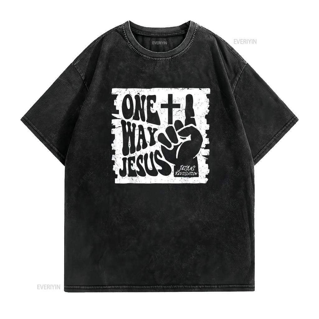 Mens Vintage One Way Jesus T Shirt Black X Large vintage Washed streetwear Comfortable designer clothes Soft Unisex fashion