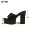 Fashion Eilyken Summer Fashion Women's Slippers Banquet Nightclub Platform Chunky High Heels Slide Mule Shoes Green White Sandals