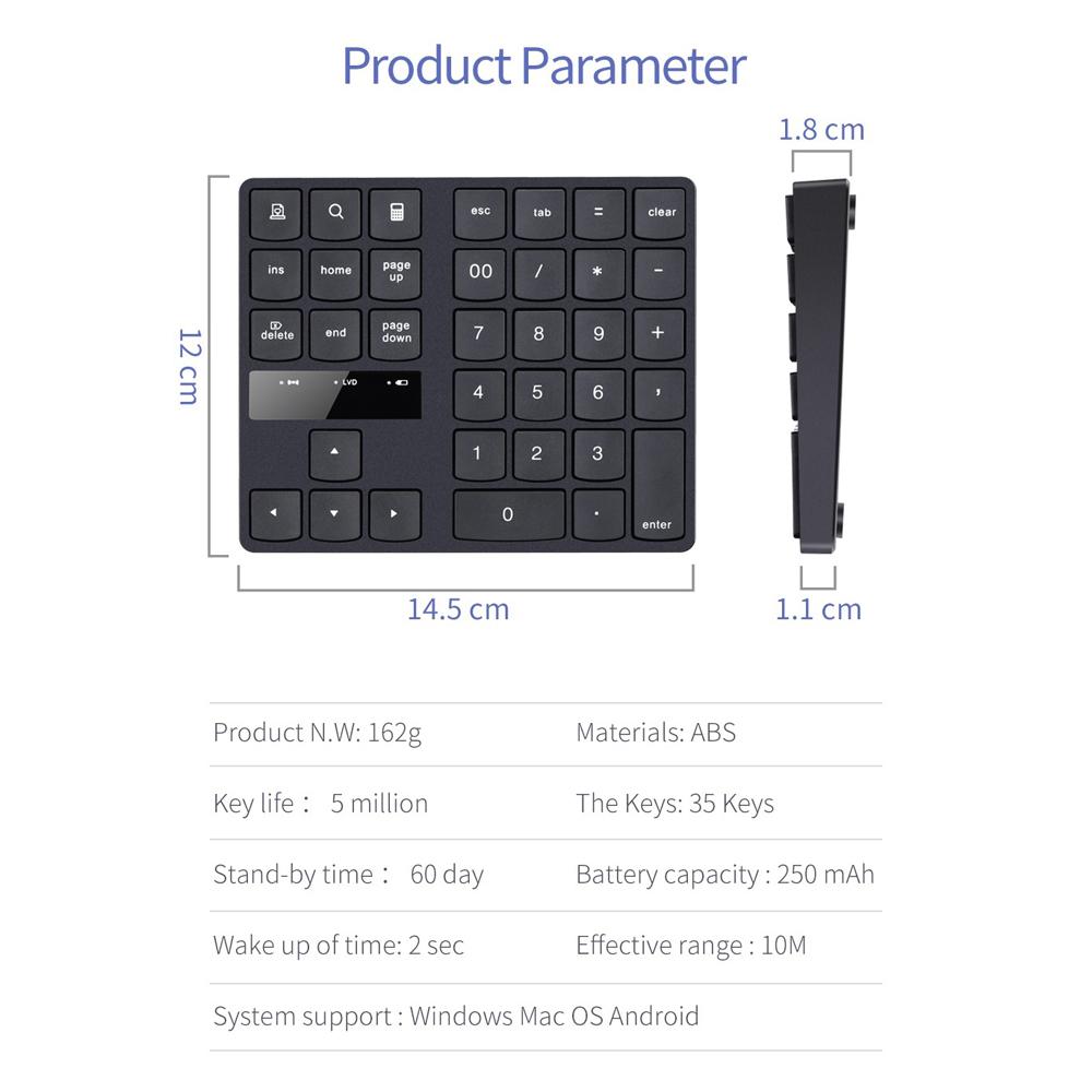 2.4G Беспроводная цифровая клавиатура Портативная 35-клавишная офисная клавиатура для финансового учета Встроенная