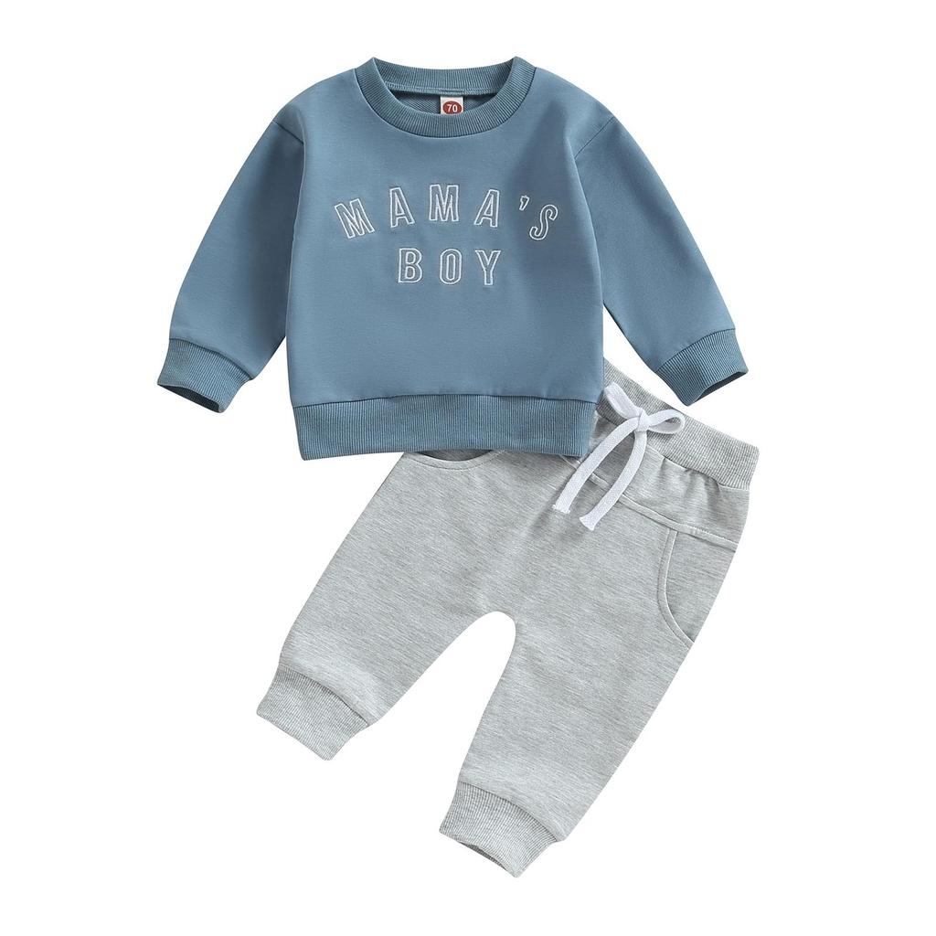 Baby Boy 2 Piece Outfits 6M 12M 18M 24M 3Y Letter Embroidery Long Sleeve Sweatshirt and Elastic Pants for Toddler Fall Tracksuit